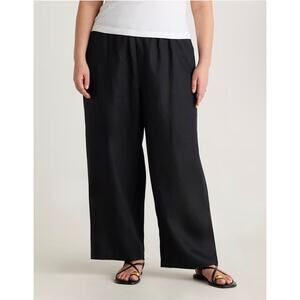 Quince Black 100% European Linen Black Wide Leg Pull-on Pants 1X Minimalist Plus